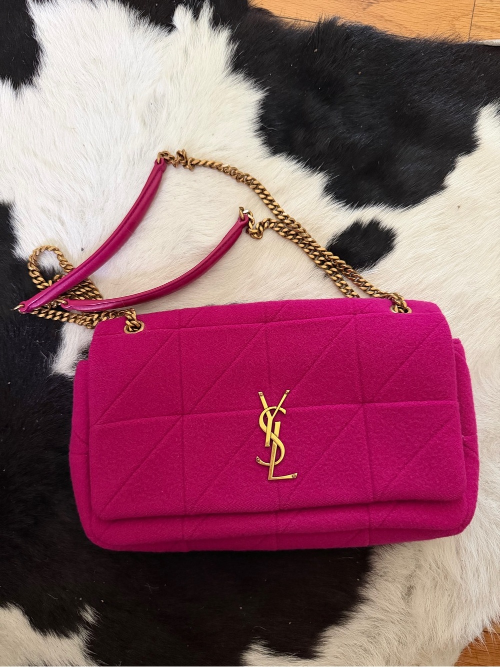 Saint Laurent Quilted Shoulder Bag in Fuchsia and Gold